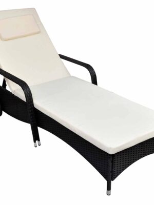 Sun Lounger with Wheels Poly Rattan Black