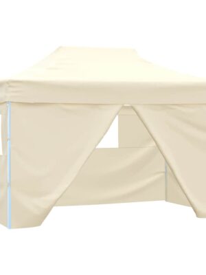 Foldable Tent Pop-Up with 4 Side Walls 3x4.5 m Cream White