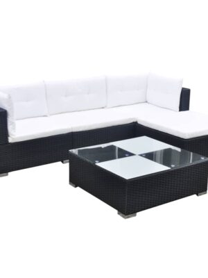 5 Piece Garden Lounge Set with Cushions Poly Rattan Black