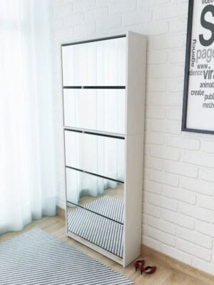 Shoe Cabinet 5-Layer Mirror White 63x17x169.5 cm