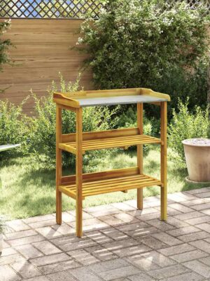 Potting Bench with 2 Shelves Solid Acacia Wood and Zinc