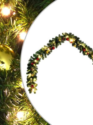 Christmas Garland Decorated with Baubles and LED Lights 20 m