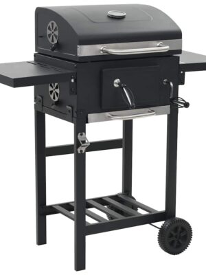 Charcoal-Fueled BBQ Grill with Bottom Shelf Black