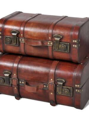 Wooden Treasure Chest 2 pcs Vintage Brown