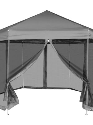 Hexagonal Pop-Up Marquee with 6 Sidewalls Grey 3.6x3.1 m