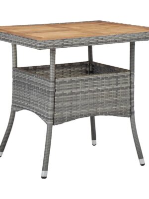 Outdoor Dining Table Grey Poly Rattan and Solid Acacia Wood