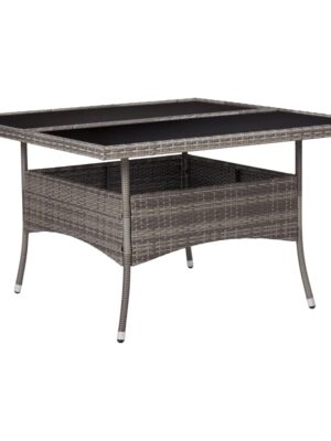 Outdoor Dining Table Grey Poly Rattan and Glass