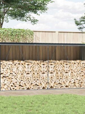 Garden Log Storage Shed Galvanised Steel 330x84x152 cm Anthracite
