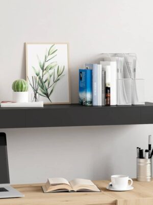 Floating Wall Shelf with Drawer Black 80x25x8 cm