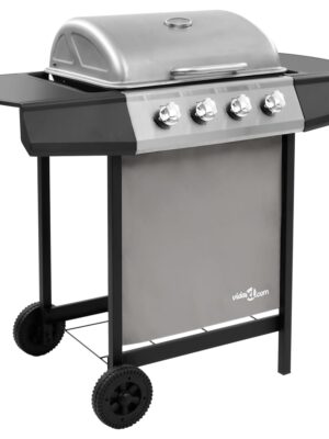 Gas BBQ Grill with 4 Burners Black and Silver