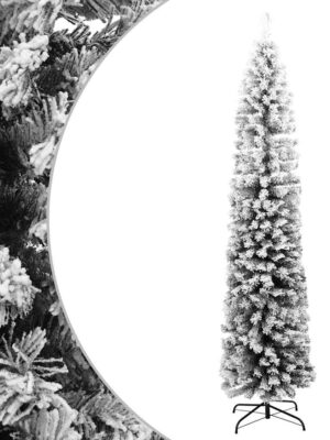 Slim Artificial Christmas Tree with Flocked Snow Green 180 cm PVC