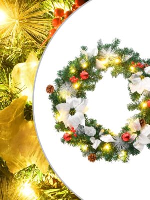 Christmas Wreath with LED Lights Green 60 cm PVC