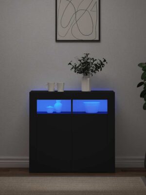 Sideboard with LED Lights Black 80x35x75 cm