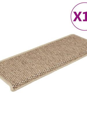 Stair Mats Self-adhesive Sisal-Look 15 pcs 65x21x4 cm Sand