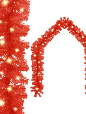 Christmas Garland with LED Lights 20 m Red