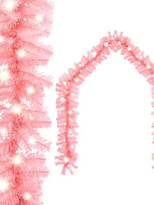 Christmas Garland with LED Lights 10 m Pink