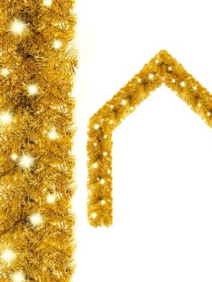 Christmas Garland with LED Lights 10 m Gold