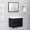 Sink Cabinet with Built-in Basin Black Engineered Wood