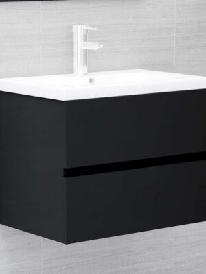 Sink Cabinet with Built-in Basin Black Engineered Wood
