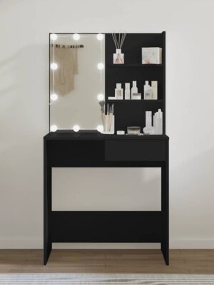 Dressing Table with LED Black 74.5x40x141 cm