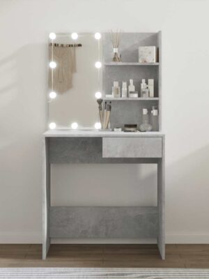 Dressing Table with LED Concrete Grey 74.5x40x141 cm
