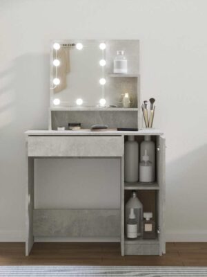 Dressing Table with LED Concrete Grey 86.5x35x136 cm