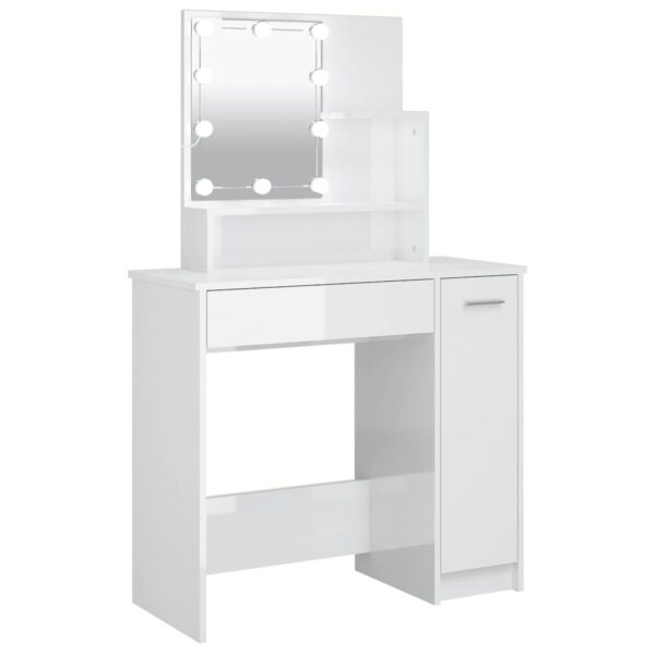 Dressing Table with LED High Gloss White 86.5x35x136 cm