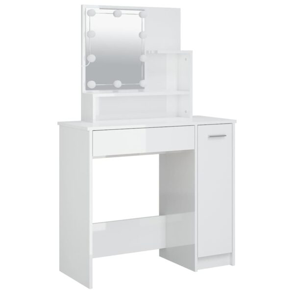 Dressing Table with LED High Gloss White 86.5x35x136 cm