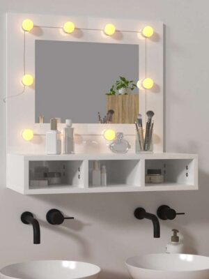 Mirror Cabinet with LED High Gloss White 60x31.5x62 cm