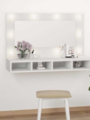 Mirror Cabinet with LED White 90x31.5x62 cm