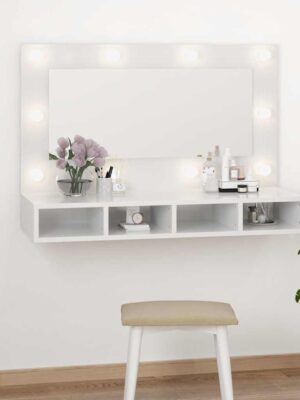 Mirror Cabinet with LED High Gloss White 90x31.5x62 cm