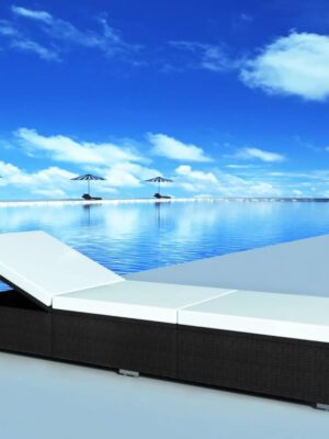 Sun Lounger with Cream White Cushion Poly Rattan Black