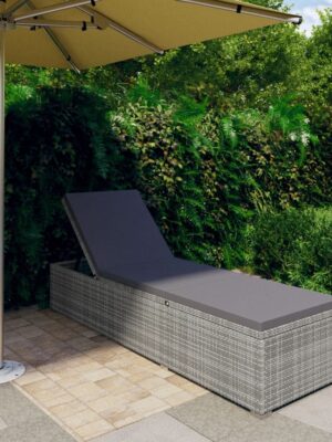 Sun Lounger with Dark Grey Cushion Poly Rattan Grey