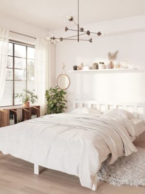Bed Frame without Mattress White Solid Wood Double