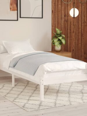 Bed Frame without Mattress White Solid Wood Small Single