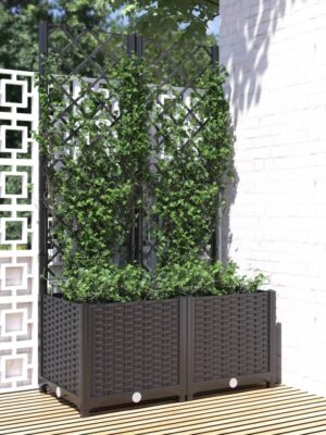 Garden Planter with Trellis Black 80x40x136 cm PP