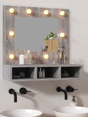 Mirror Cabinet with LED Grey Sonoma 60x31.5x62 cm