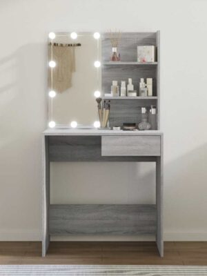 Dressing Table with LED Grey Sonoma 74.5x40x141 cm