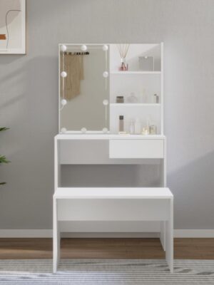 Dressing Table Set with LED White Engineered Wood