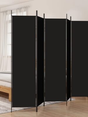 6-Panel Room Divider Black 300x200 cm Fabric