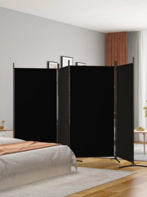 4-Panel Room Divider Black 346x180 cm Fabric