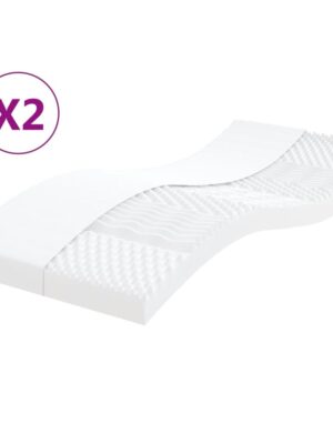 Foam Mattresses 2 pcs White 90x200 cm 7-Zone Hardness 20 ILD