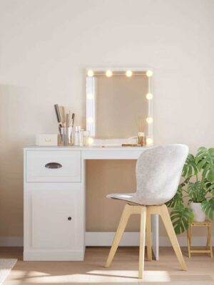 Dressing Table with LED Lights White 90x42x132.5 cm