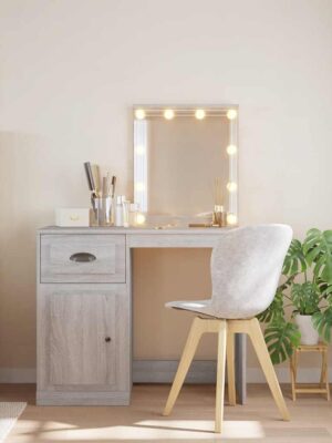Dressing Table with LED Lights Grey Sonoma 90x42x132.5 cm