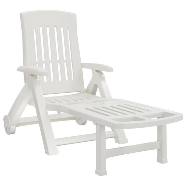 Folding Sun Lounger with Wheels White PP