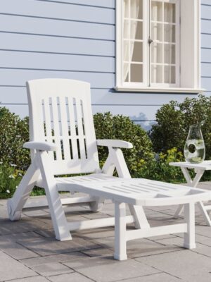 Folding Sun Lounger with Wheels White PP