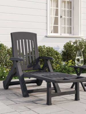 Folding Sun Lounger with Wheels Anthracite PP