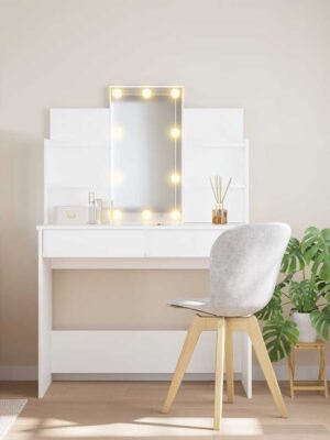 Dressing Table with LED Lights White 96x40x142 cm