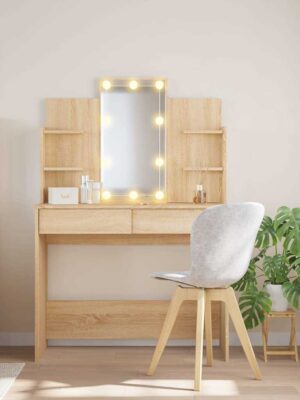 Dressing Table with LED Lights Sonoma Oak 96x40x142 cm