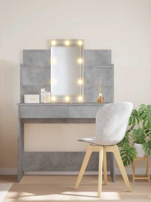 Dressing Table with LED Lights Concrete Grey 96x40x142 cm